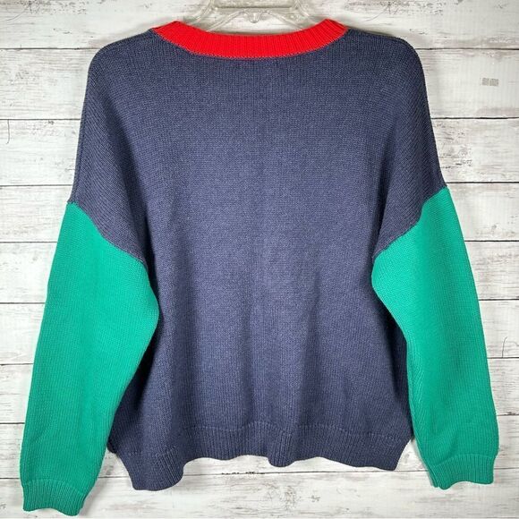 525 America Cotton Colorblock Boxy Knit Side Split Sweater L NEW - Picture 6 of 10